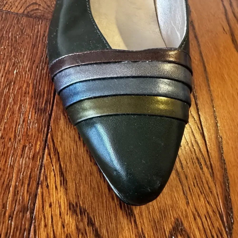 VTG Etienne Aigner Womens 8N Pumps Green Metallic Stripe Made in Spain‎ Damage